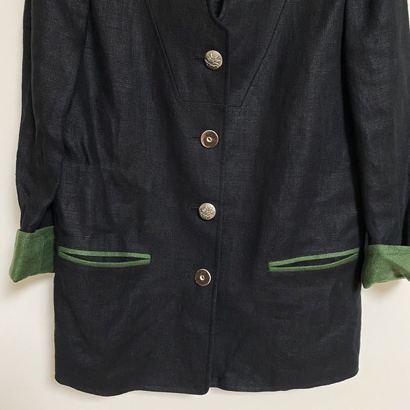 H Moser Linen Blazer Jacket Size 36‎ Mode Aus Salzburg Austrian Antler Edelweiss - Picture 3 of 12